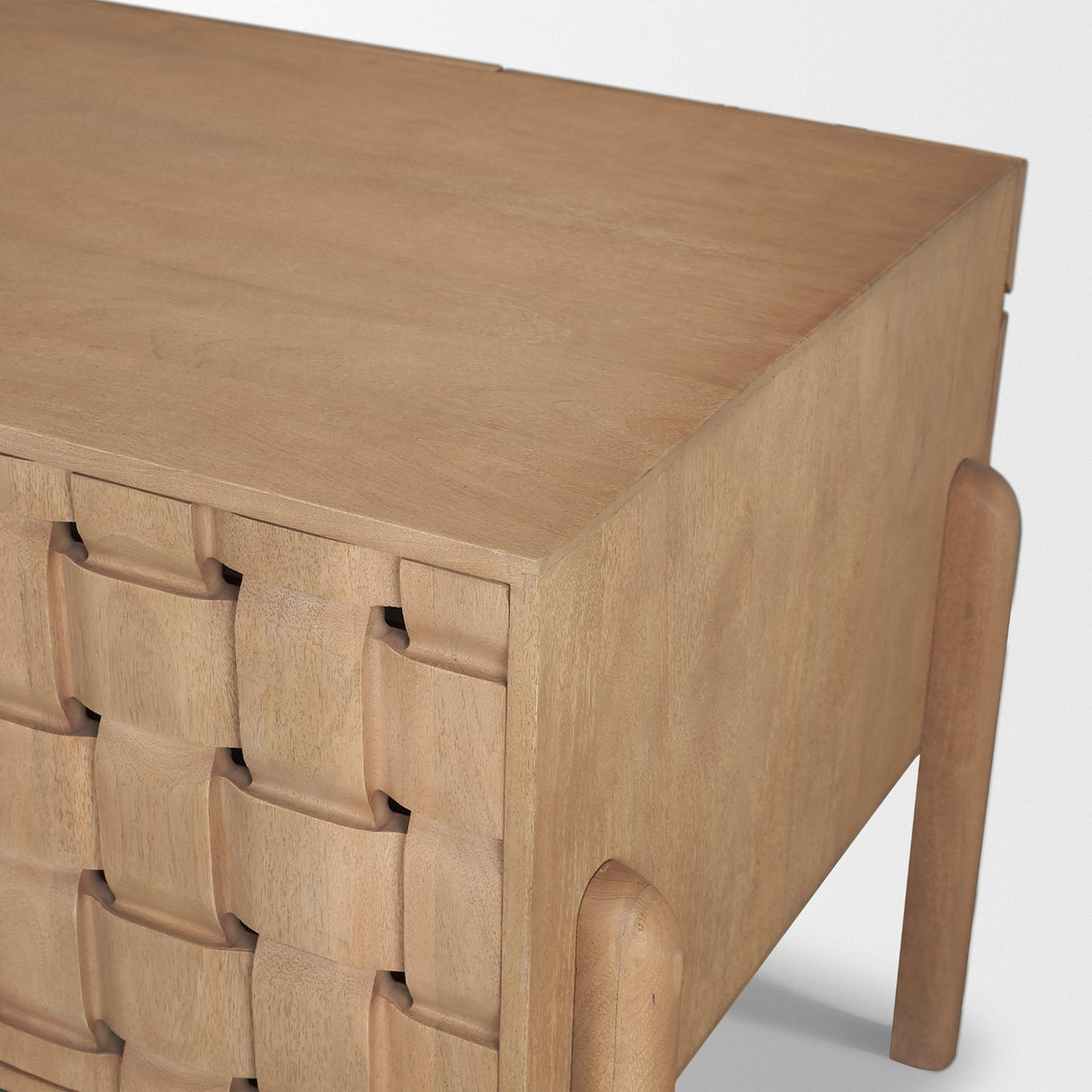 Trellyn Light Brown Solid Wood Carved Woven Desk by Mercana at Eve Furniture