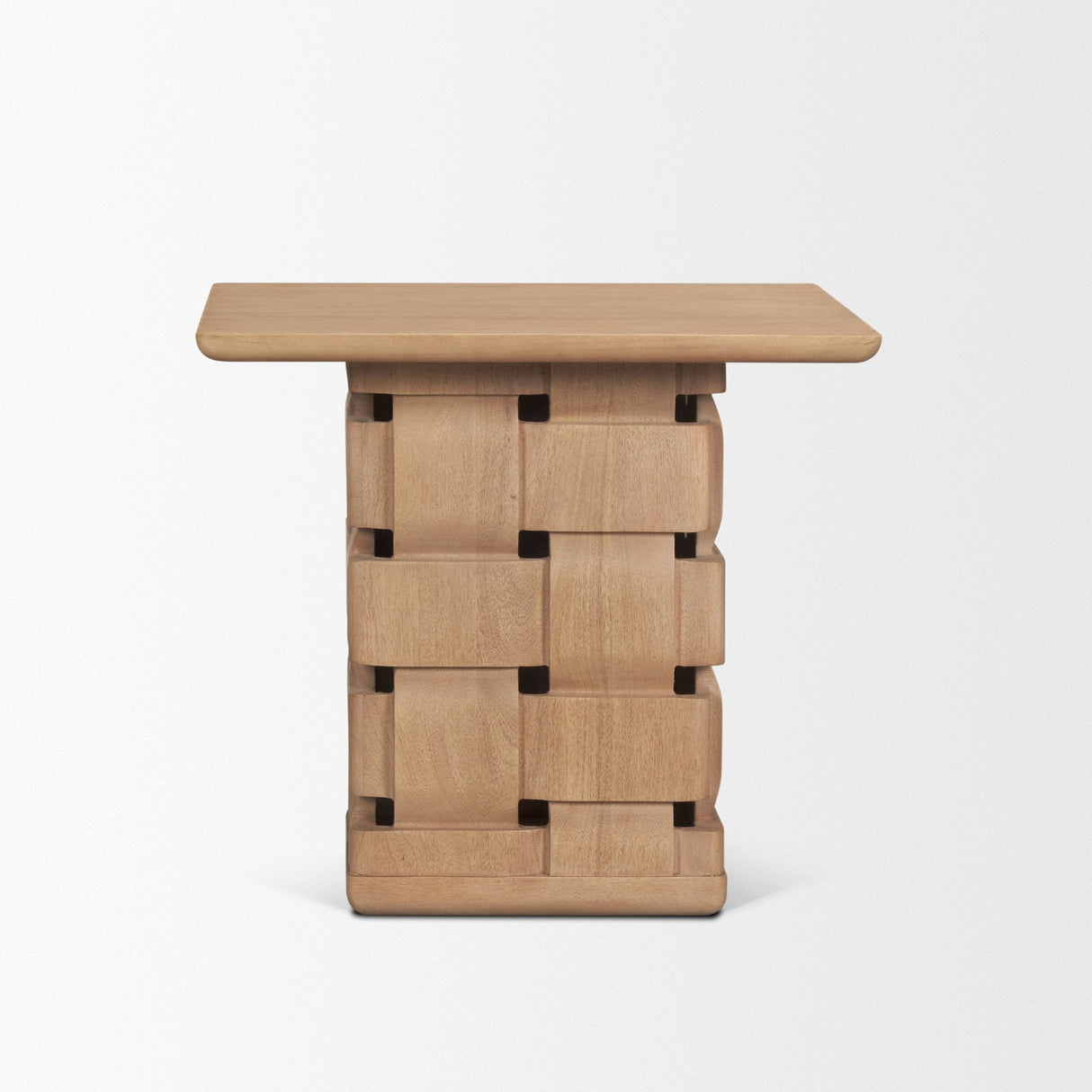 Trellyn Light Brown Wood w/ Carved Woven Base Square Accent Table by Mercana at Eve Furniture