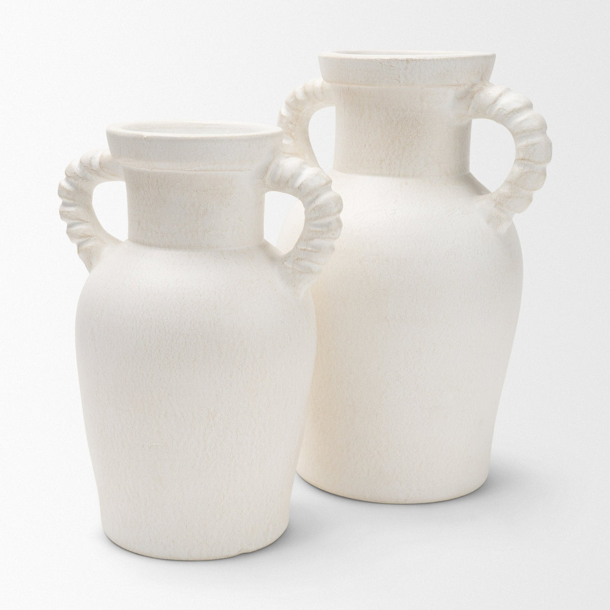 Trenza Large White Ceramic Vase w/ Twisted Handles by Mercana at Eve Furniture