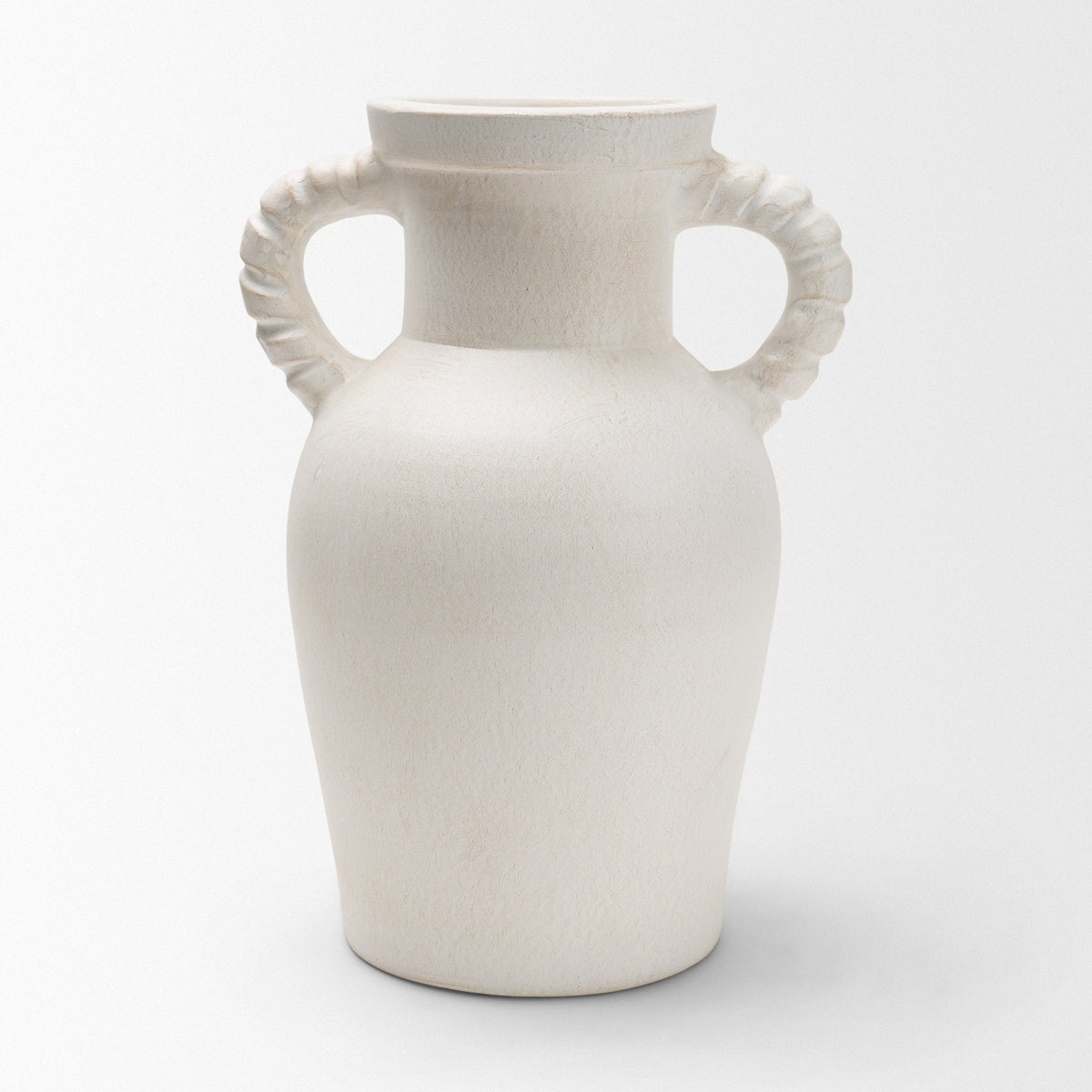 Trenza Large White Ceramic Vase w/ Twisted Handles by Mercana at Eve Furniture