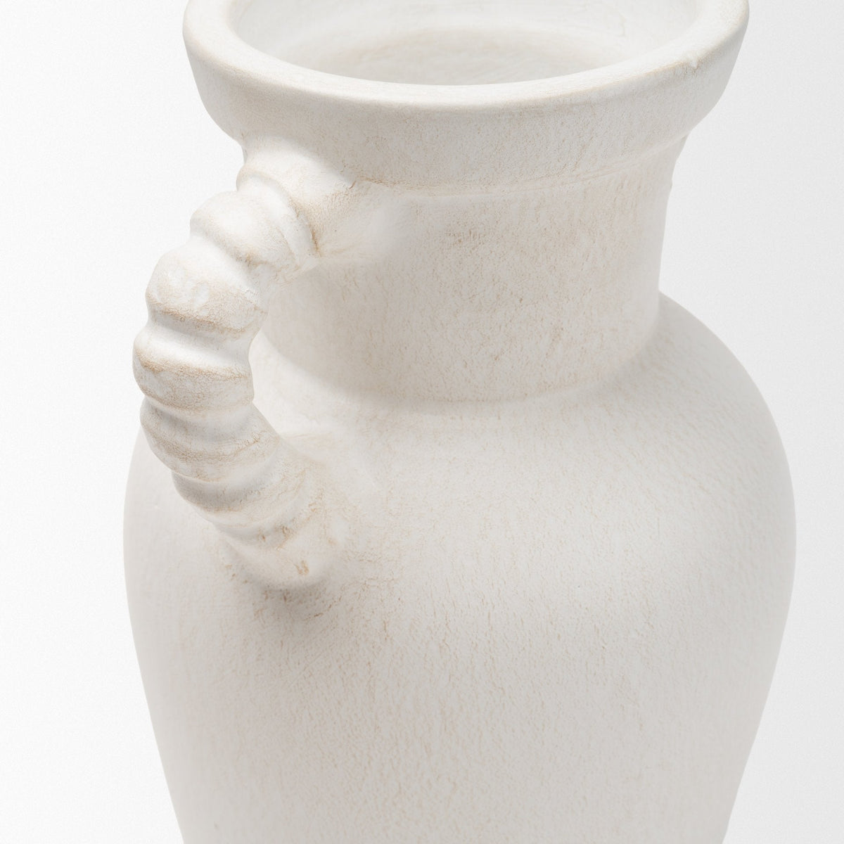 Trenza Small White Ceramic Vase w/ Twisted Handles by Mercana at Eve Furniture