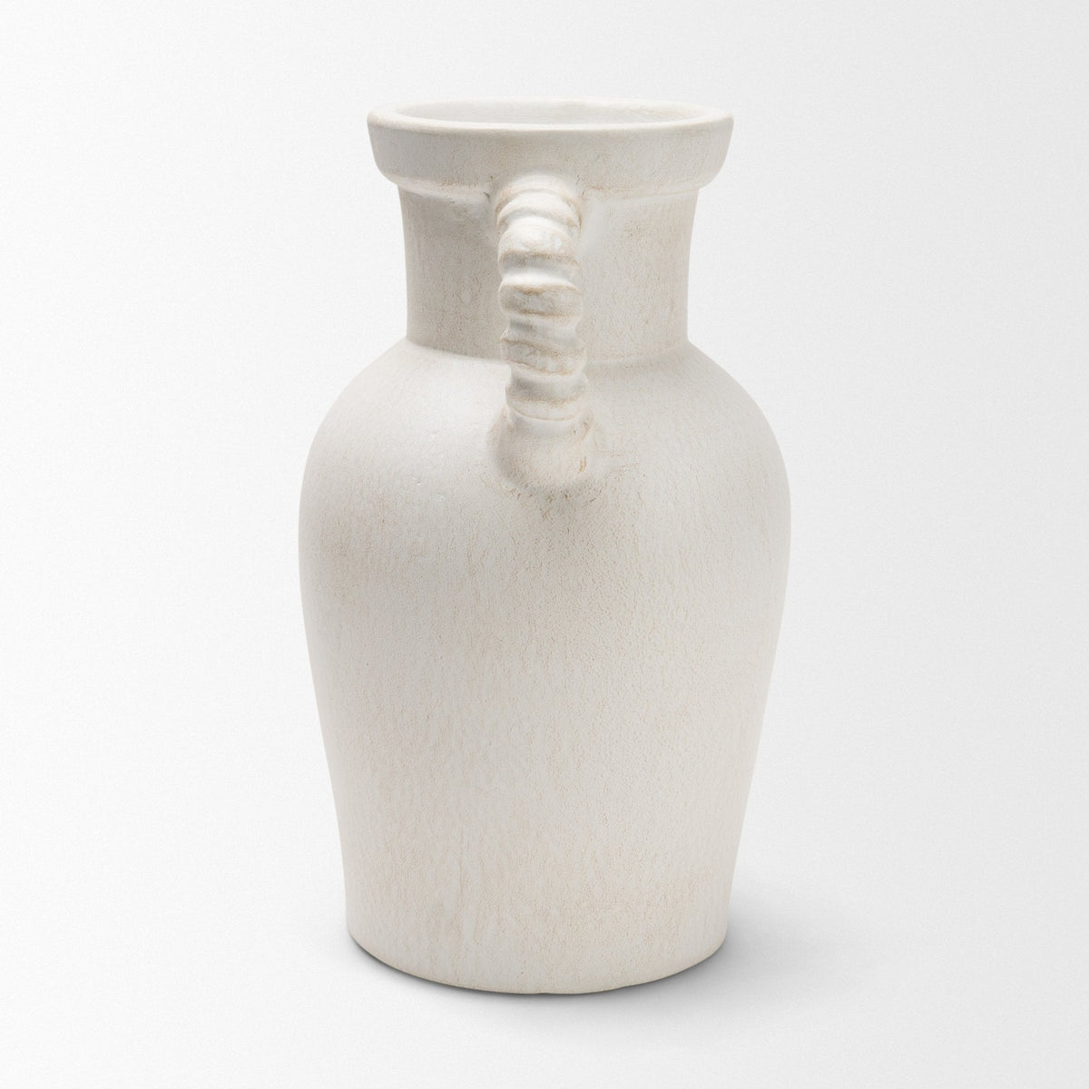 Trenza Small White Ceramic Vase w/ Twisted Handles by Mercana at Eve Furniture