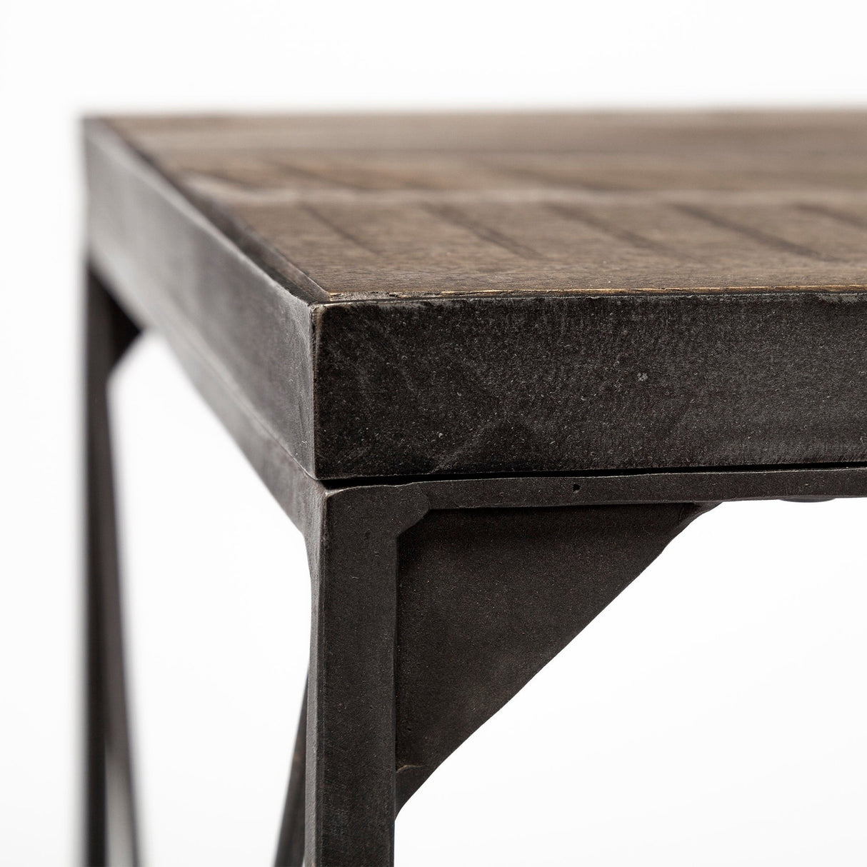Trestman II 24" x 22.5" Square Top Medium Brown Wood and Iron Cross Braced End/Side Table by Mercana at Eve Furniture
