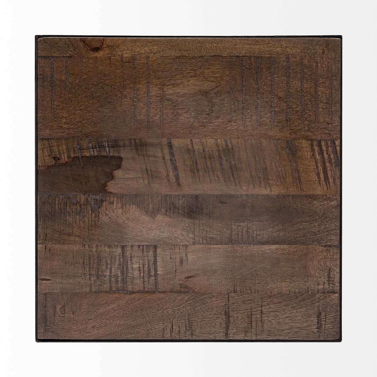 Trestman II 24" x 22.5" Square Top Medium Brown Wood and Iron Cross Braced End/Side Table by Mercana at Eve Furniture