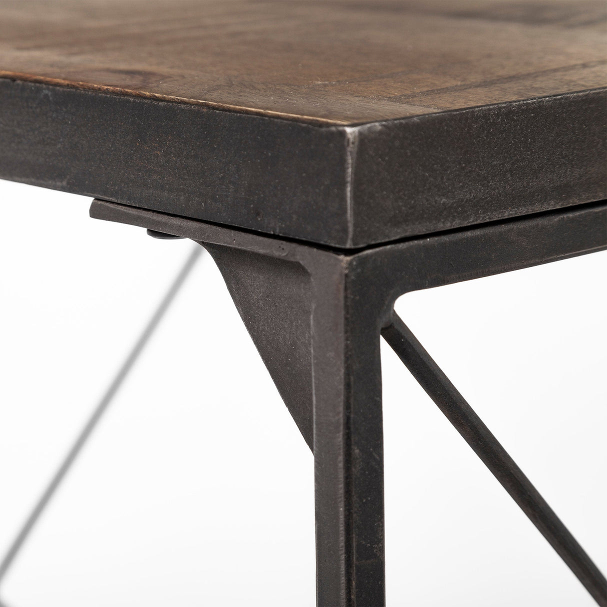 Trestman III 66L x 18W Brown Wood Top W/Black Iron Base Accent Bench by Mercana at Eve Furniture