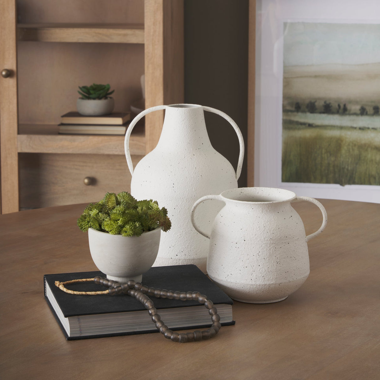 Treva Small White w/ Black Speckles Metal Vase by Mercana at Eve Furniture