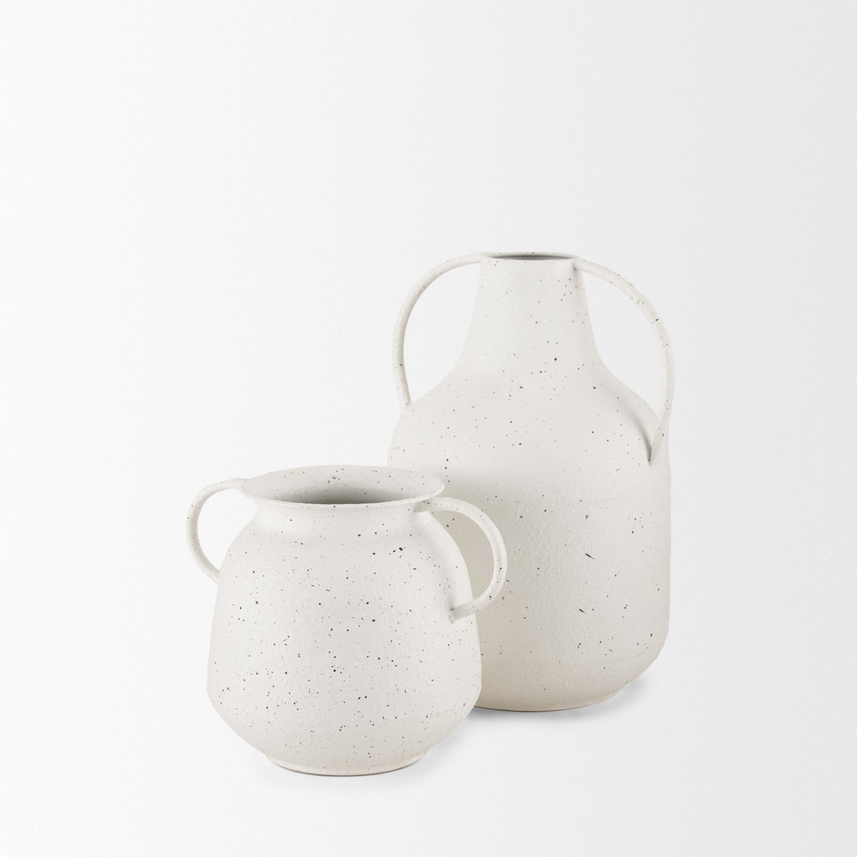Treva Tall White w/ Black Speckles Metal Vase by Mercana at Eve Furniture