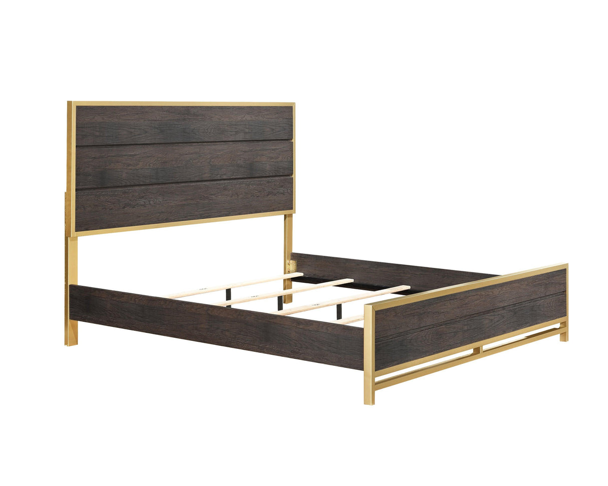 Trevor Brown and Gold King Panel Bed by Crown Mark at Eve Furniture