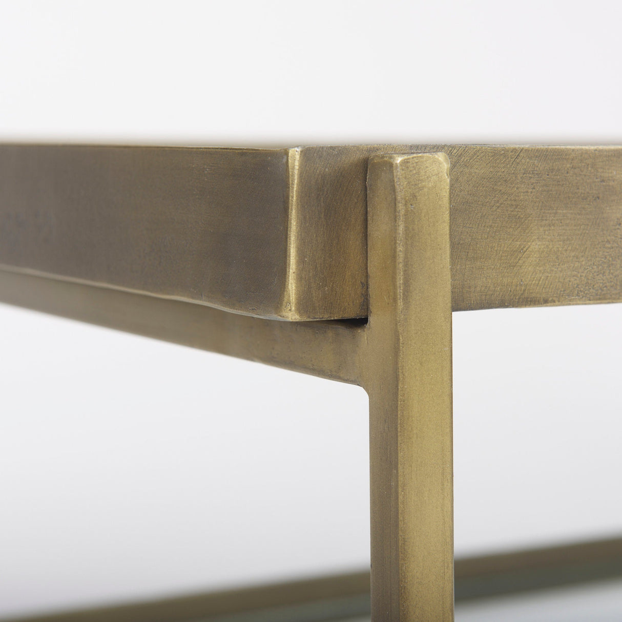 Trey 56.0L x 32.0W x 17.0H Gold Metal W/Glass Coffee table by Mercana at Eve Furniture
