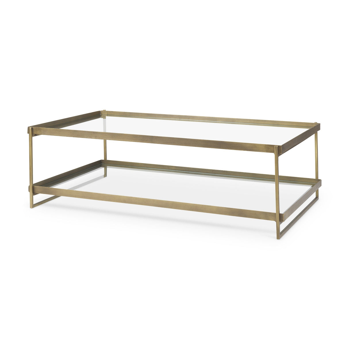 Trey 56.0L x 32.0W x 17.0H Gold Metal W/Glass Coffee table by Mercana at Eve Furniture