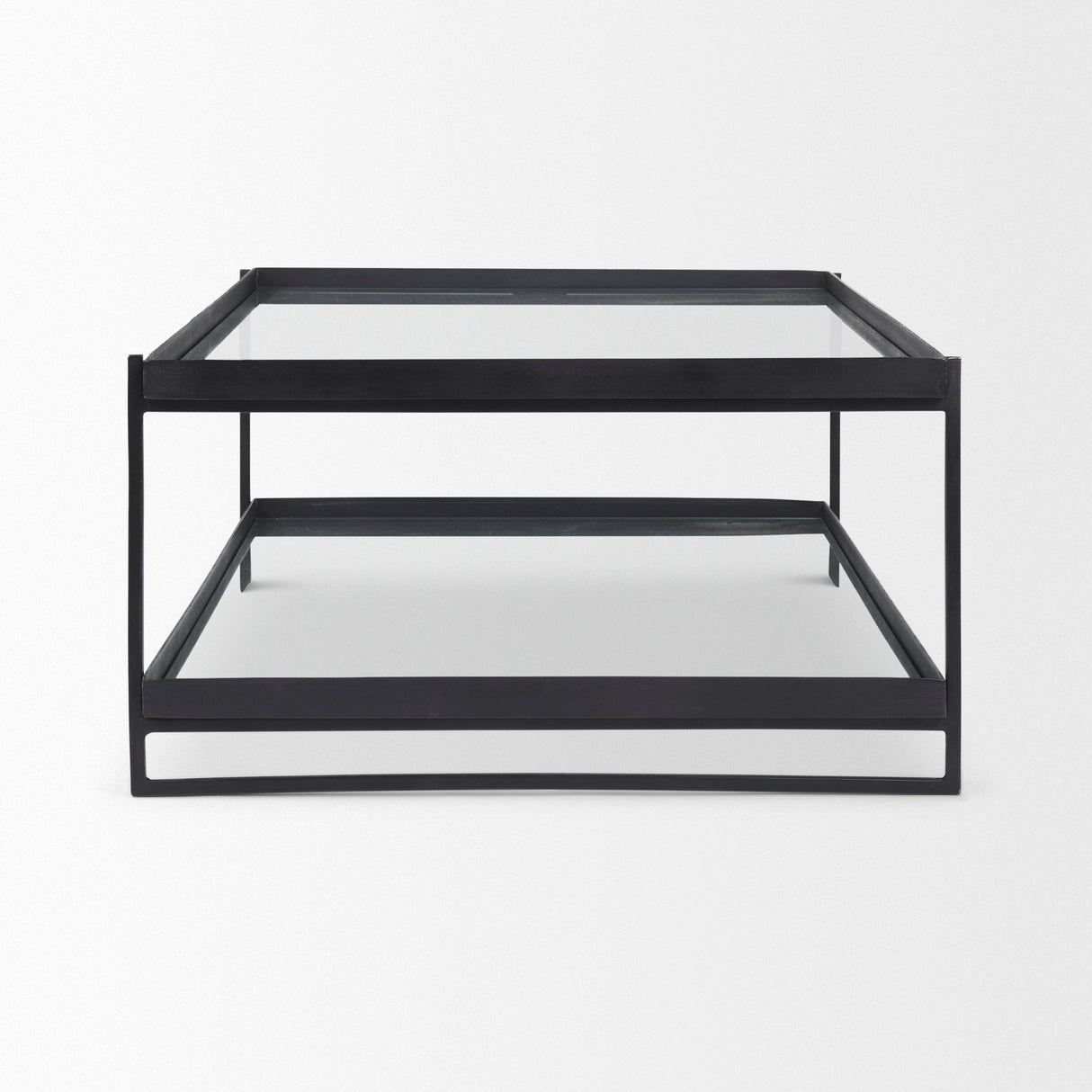 Trey 56"L x 32"W x 17"H Black Metal W/Glass Coffee Table by Mercana at Eve Furniture