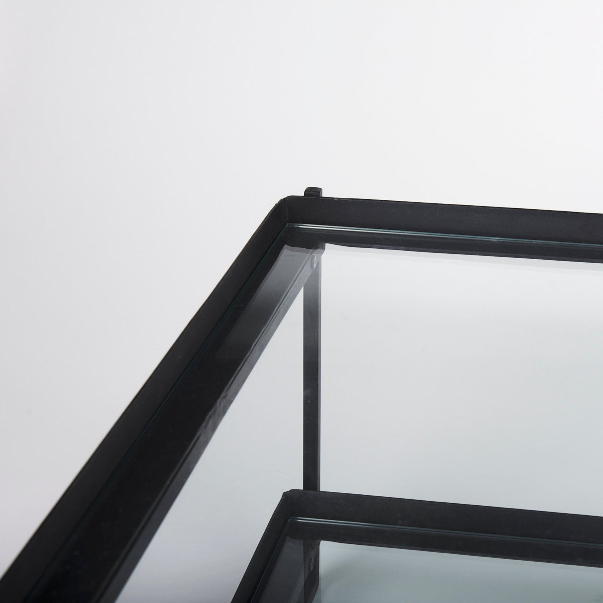 Trey 56"L x 32"W x 17"H Black Metal W/Glass Coffee Table by Mercana at Eve Furniture