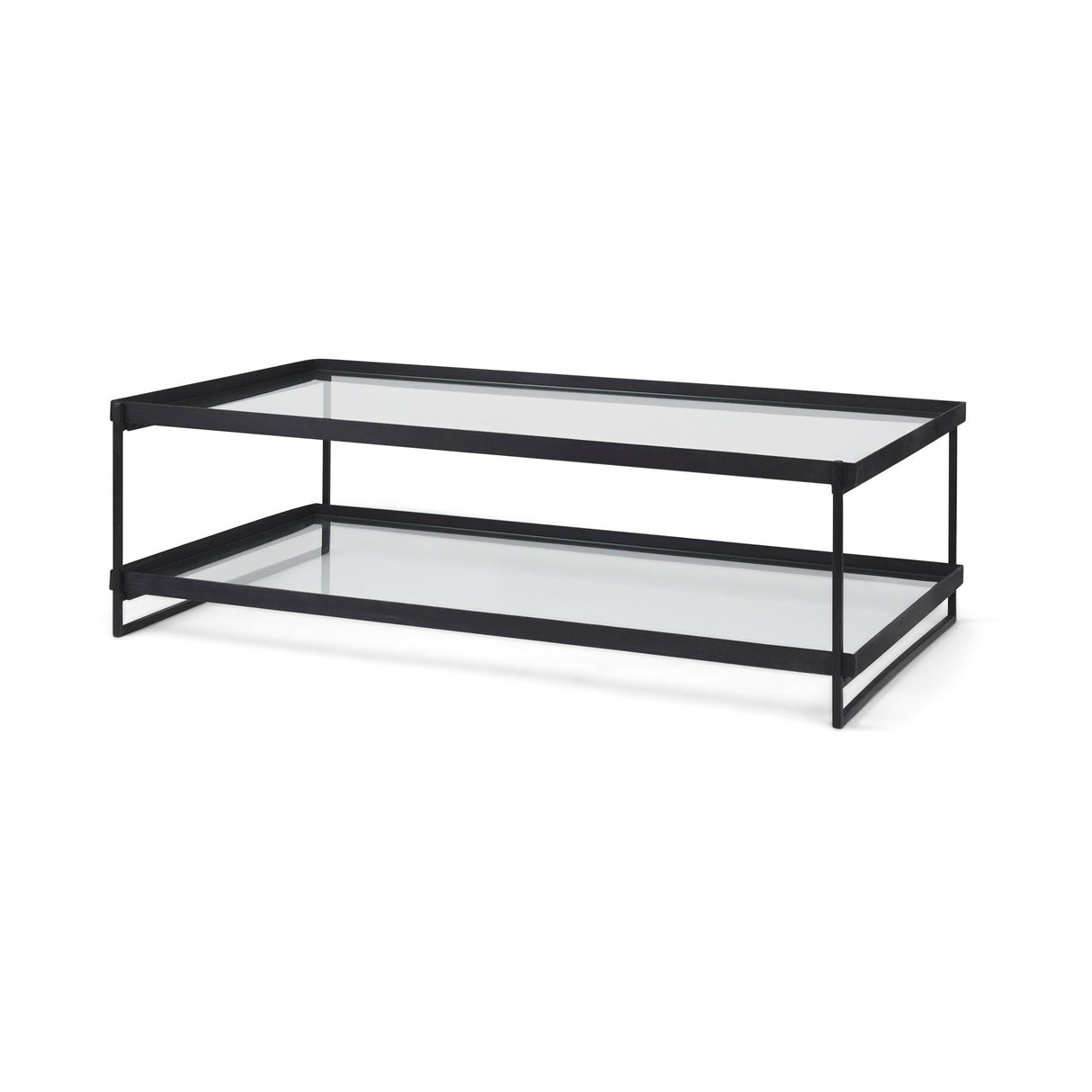 Trey 56"L x 32"W x 17"H Black Metal W/Glass Coffee Table by Mercana at Eve Furniture
