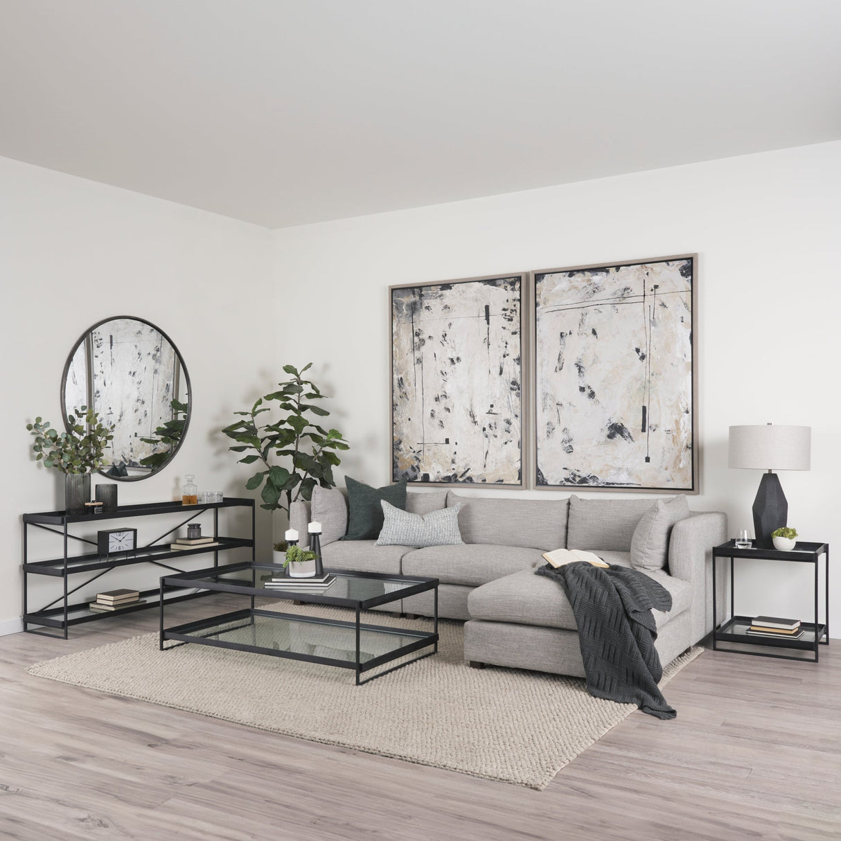 Trey 72.0"L x 16.0"W x 30.0"H Black Metal W/Glass Console Table by Mercana at Eve Furniture