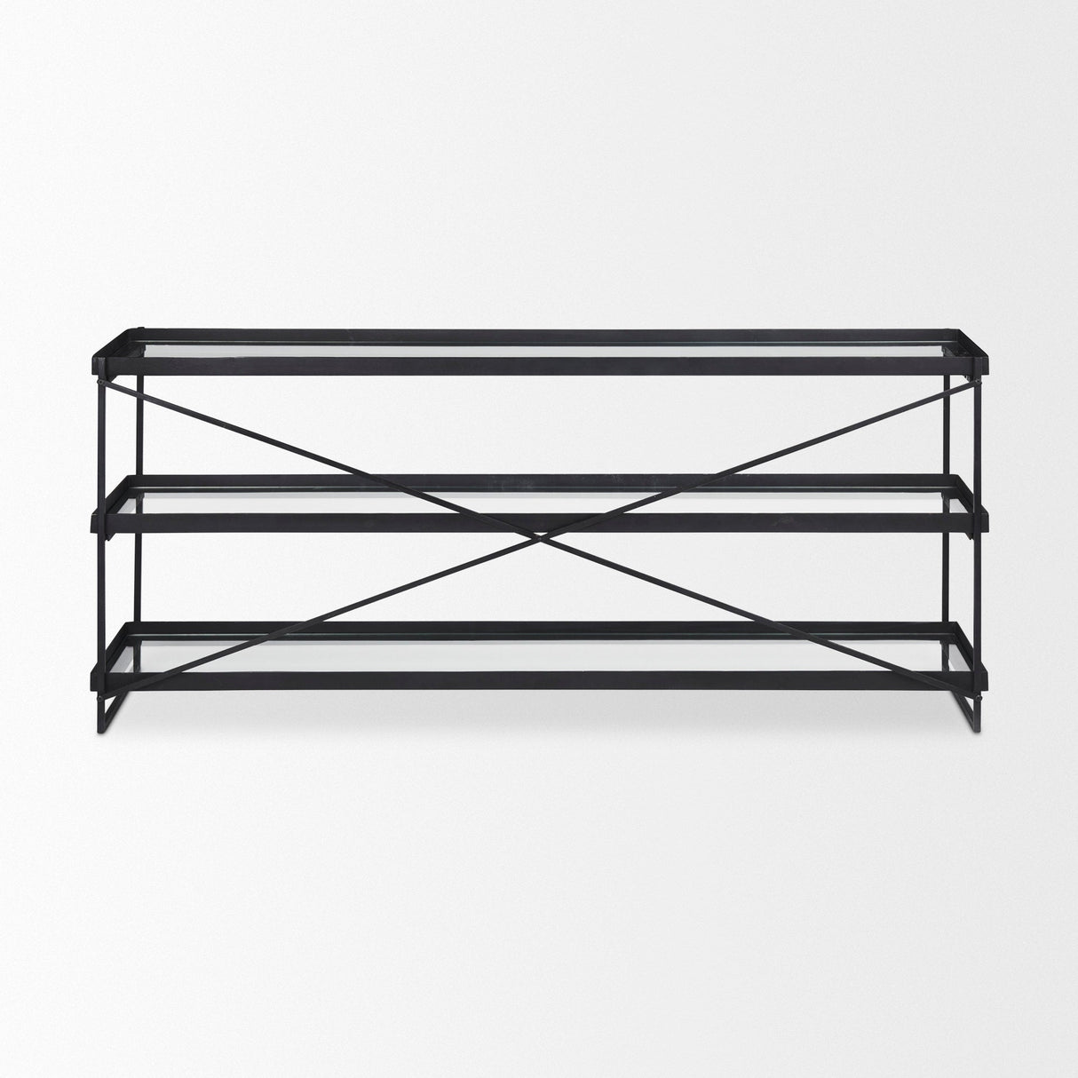 Trey 72.0"L x 16.0"W x 30.0"H Black Metal W/Glass Console Table by Mercana at Eve Furniture