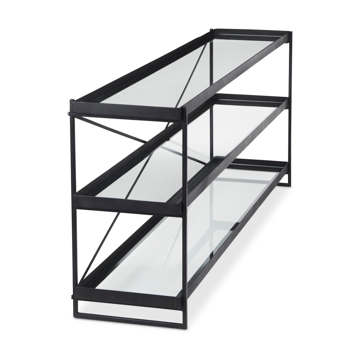 Trey Black Metal W/Glass Console Table by Mercana at Eve Furniture