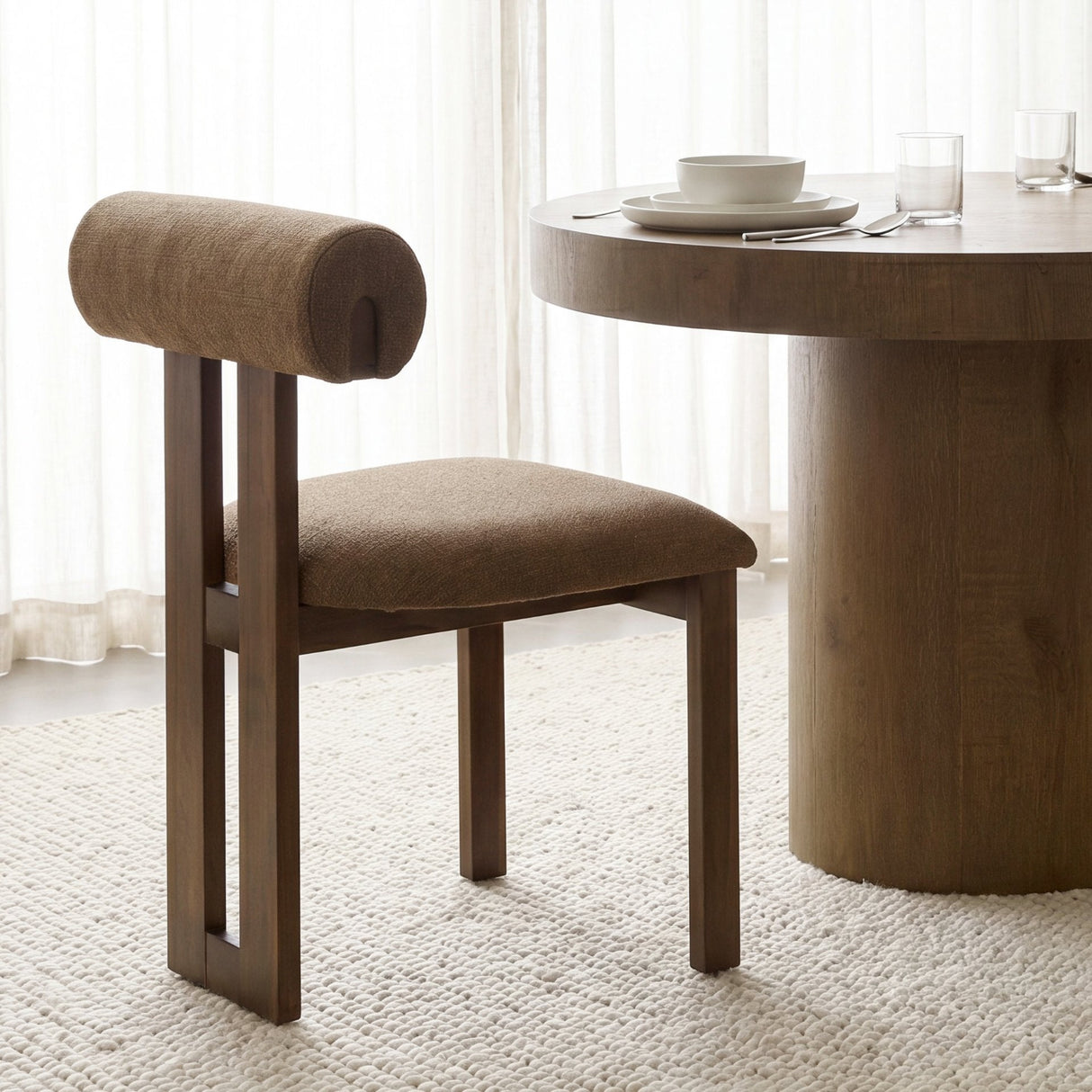 Tribeca Curve Open Back Mocha Fabric Tripod Frame Dining Chair, Set of 2 by Mercana at Eve Furniture