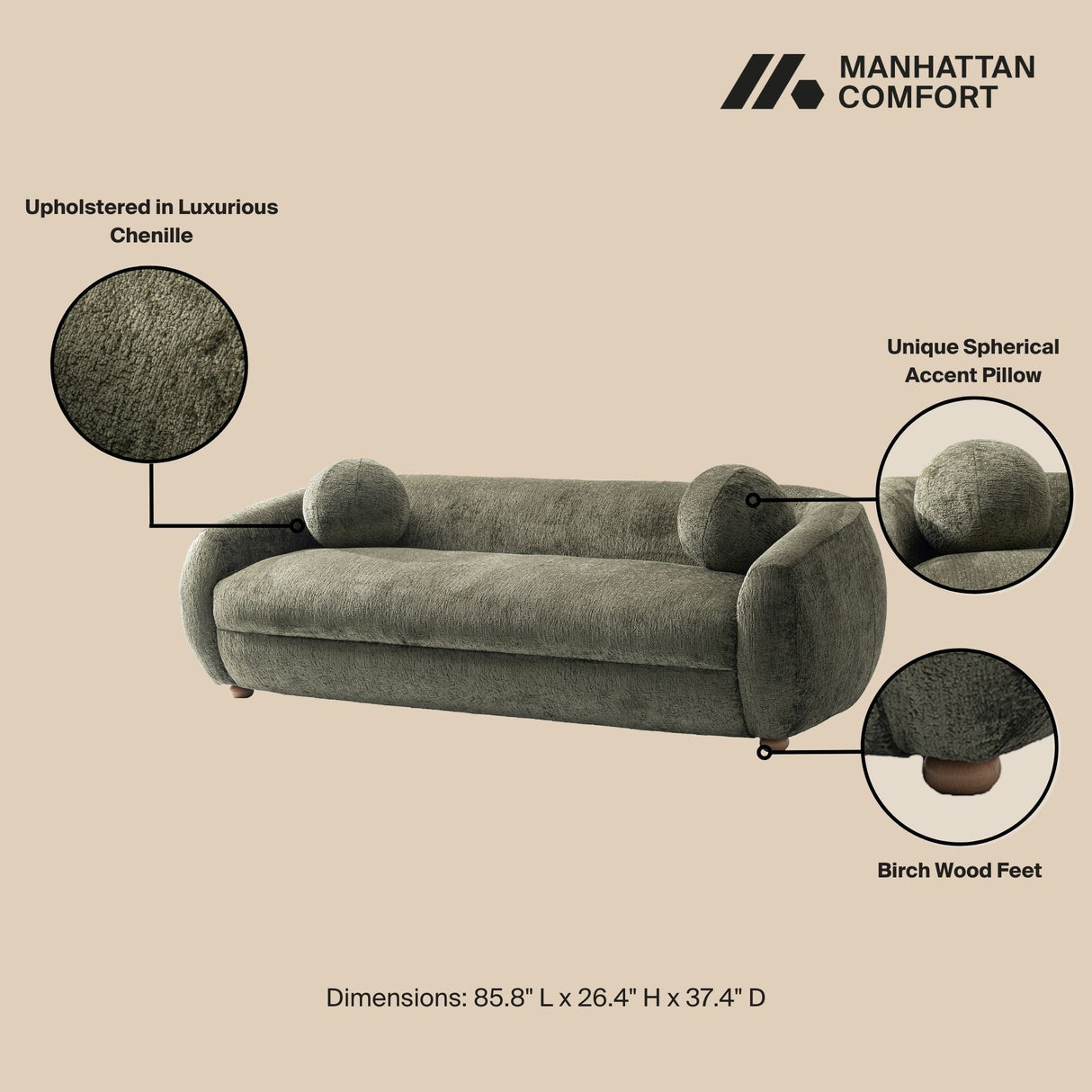 Tribeca Sofa and Accent Chair in Olive Green (set of 2) by Manhattan Comfort at Eve Furniture
