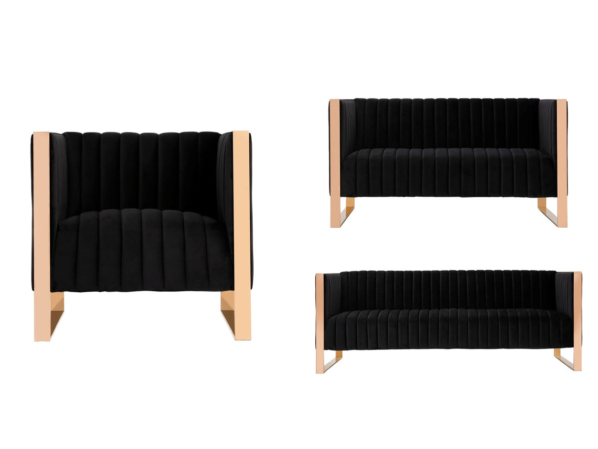 Trillium 3 Piece - Sofa, Loveseat and Armchair Set in Black and Gold by Manhattan Comfort at Eve Furniture
