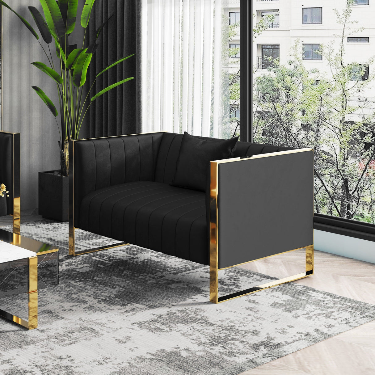 Trillium Loveseat in Black and Gold by Manhattan Comfort at Eve Furniture