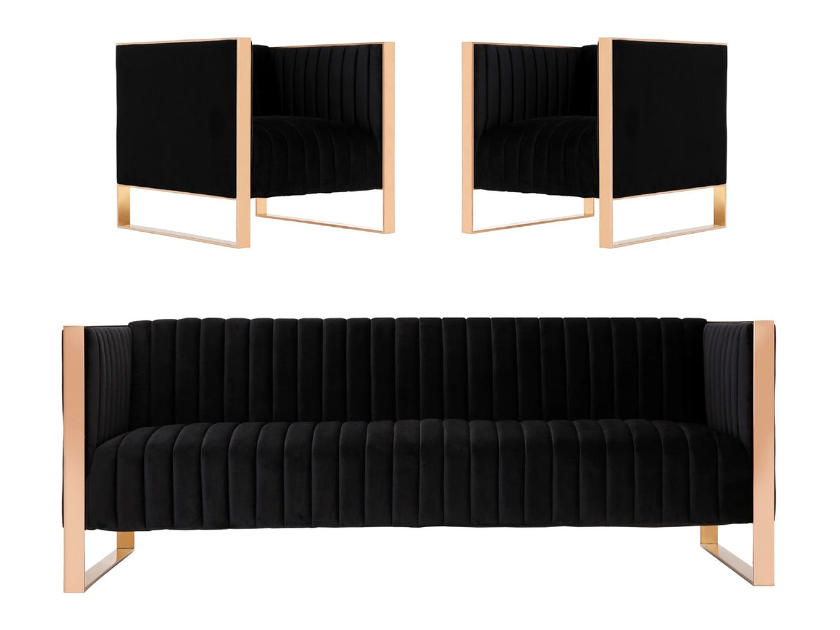 Trillium Sofa and Armchair in Black and Gold (set of 3) by Manhattan Comfort at Eve Furniture