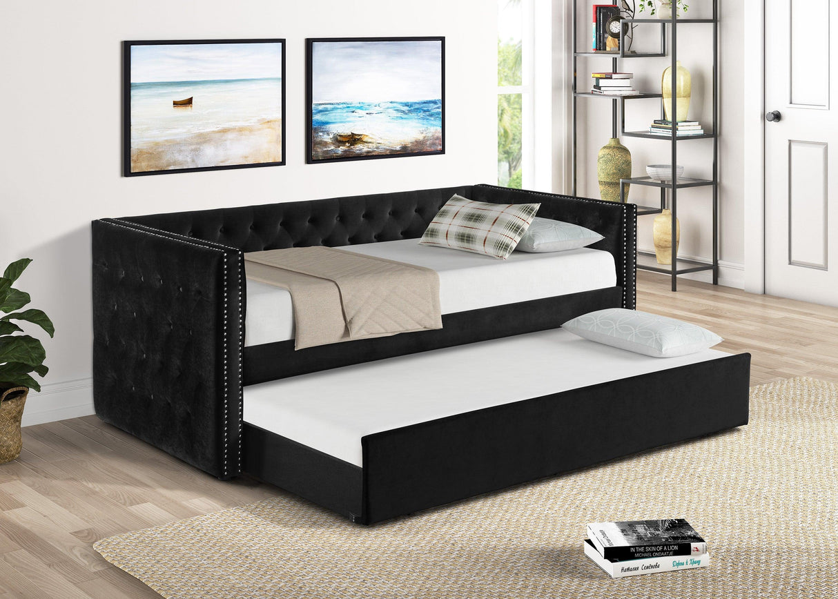 Trina Black Velvet Twin Daybed by Crown Mark at Eve Furniture
