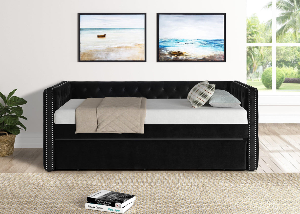 Trina Black Velvet Twin Daybed by Crown Mark at Eve Furniture