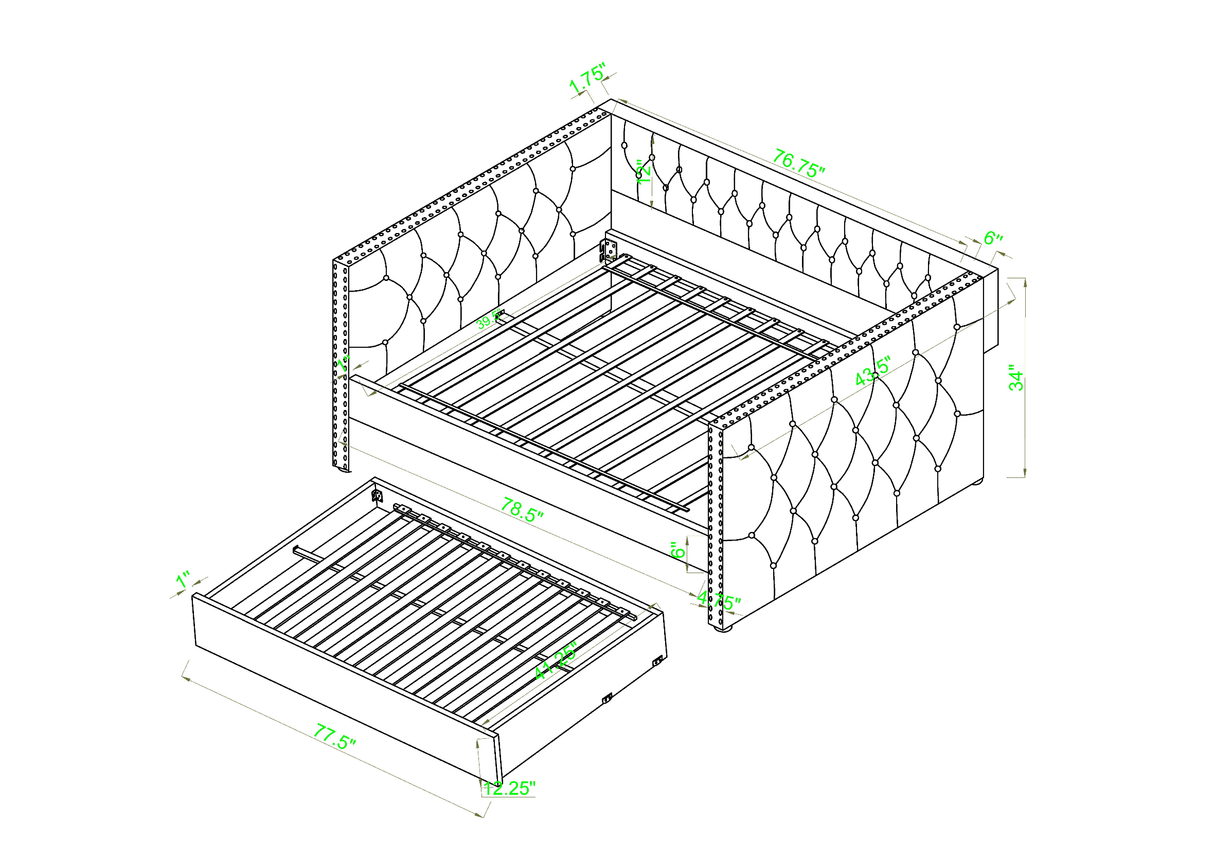 Trina Black Velvet Twin Daybed by Crown Mark at Eve Furniture
