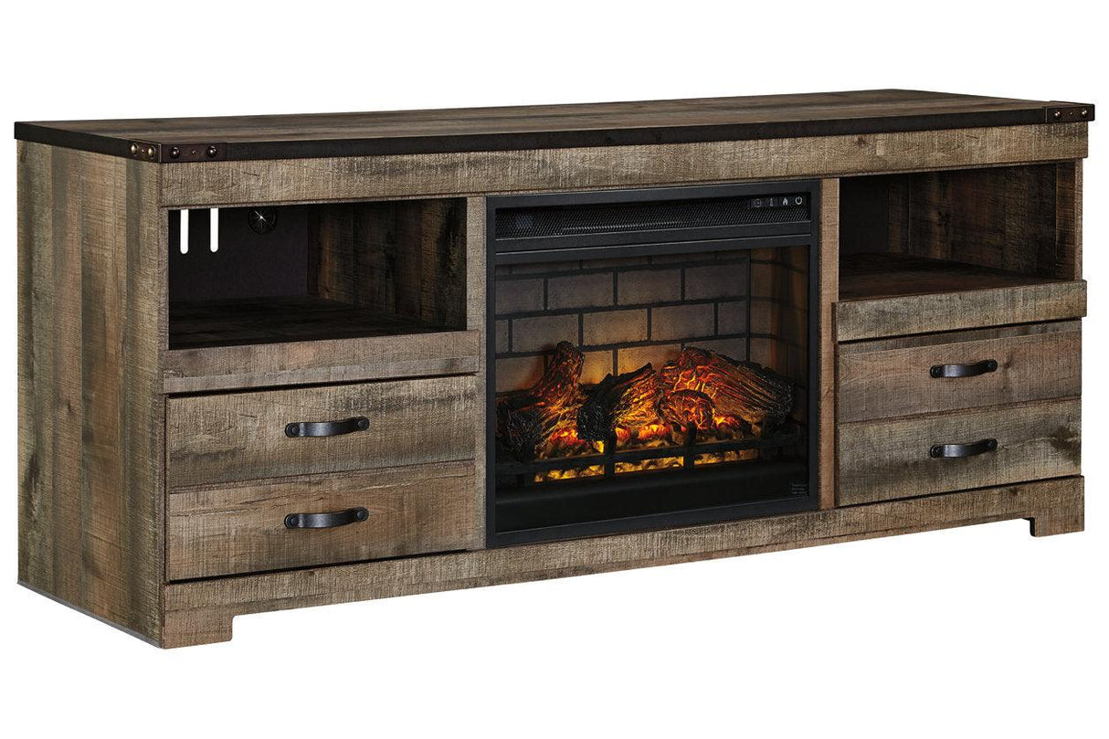 Trinell Brown 63" TV Stand with Electric Fireplace by Ashley at Eve Furniture