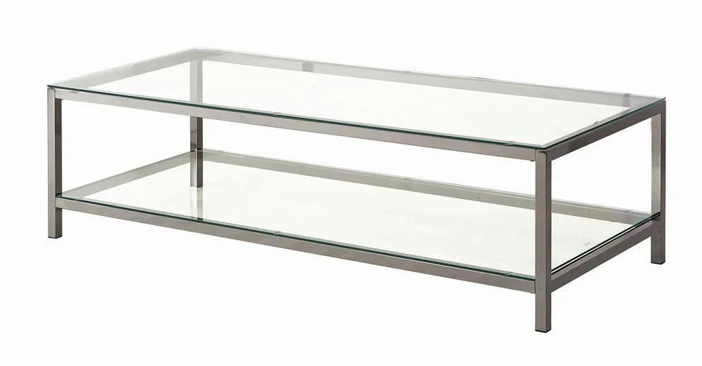 Trini Black Nickel Coffee Table with Glass Shelf by Coaster at Eve Furniture