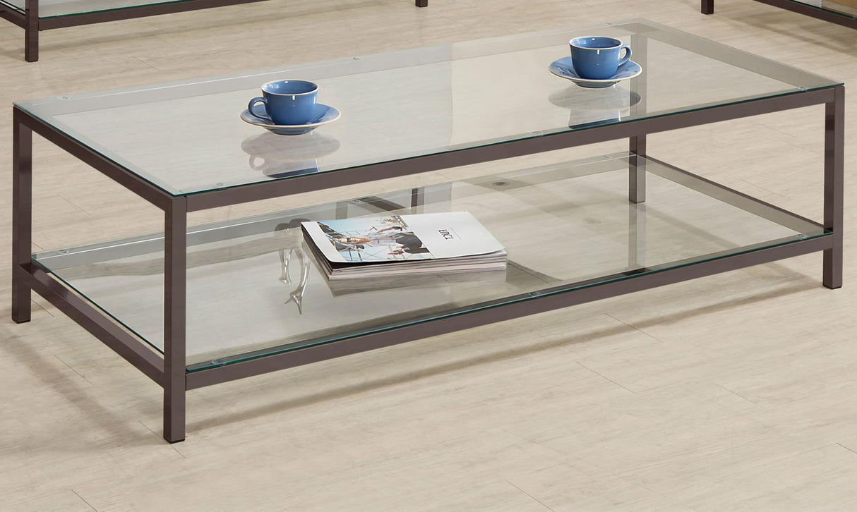 Trini Black Nickel Coffee Table with Glass Shelf by Coaster at Eve Furniture