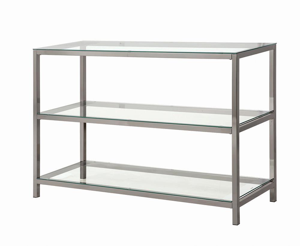 Trini Black Nickel Sofa Table with Glass Shelf by Coaster at Eve Furniture