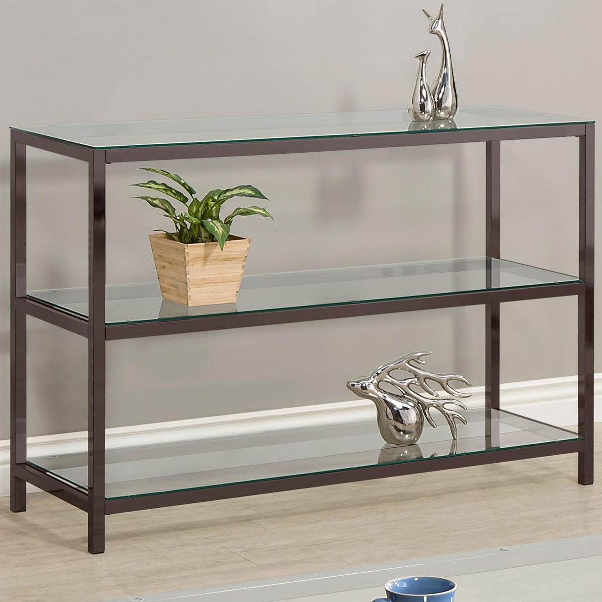 Trini Black Nickel Sofa Table with Glass Shelf by Coaster at Eve Furniture