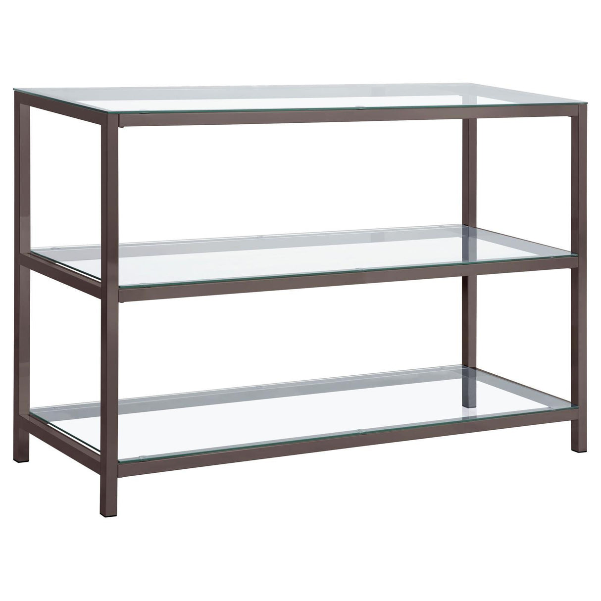Trini Black Nickel Sofa Table with Glass Shelf by Coaster at Eve Furniture
