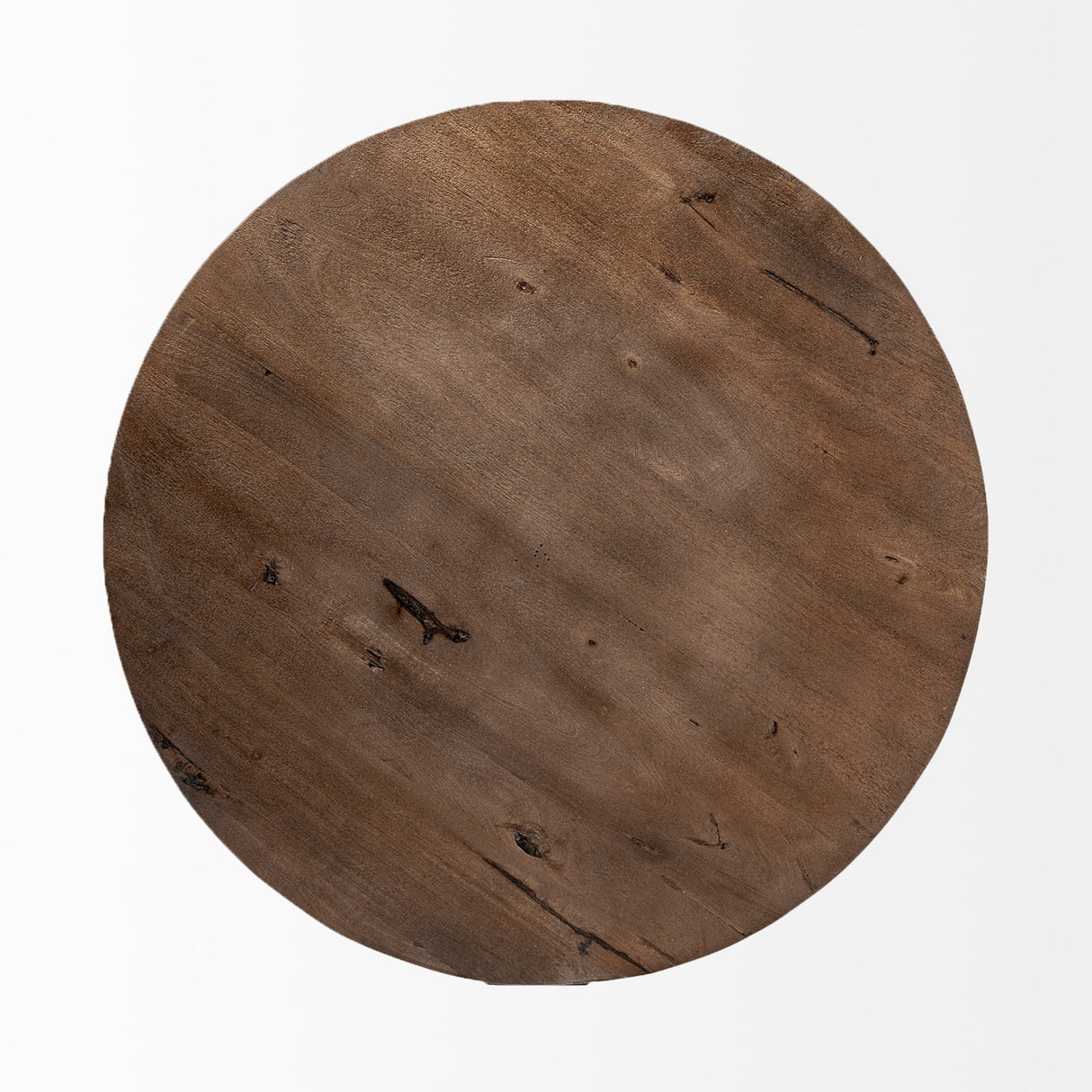 Triumph 40" Round Brown Solid Wood Top Black Metal Base Coffee Table by Mercana at Eve Furniture