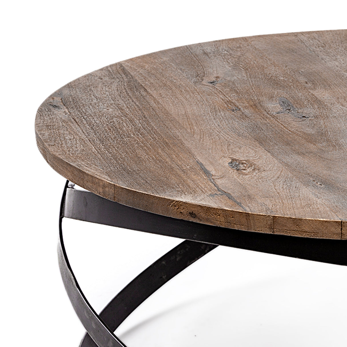 Triumph 40" Round Brown Solid Wood Top Black Metal Base Coffee Table by Mercana at Eve Furniture