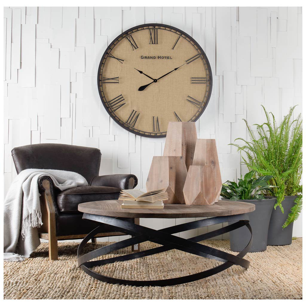 Triumph 40" Round Brown Solid Wood Top Black Metal Base Coffee Table by Mercana at Eve Furniture