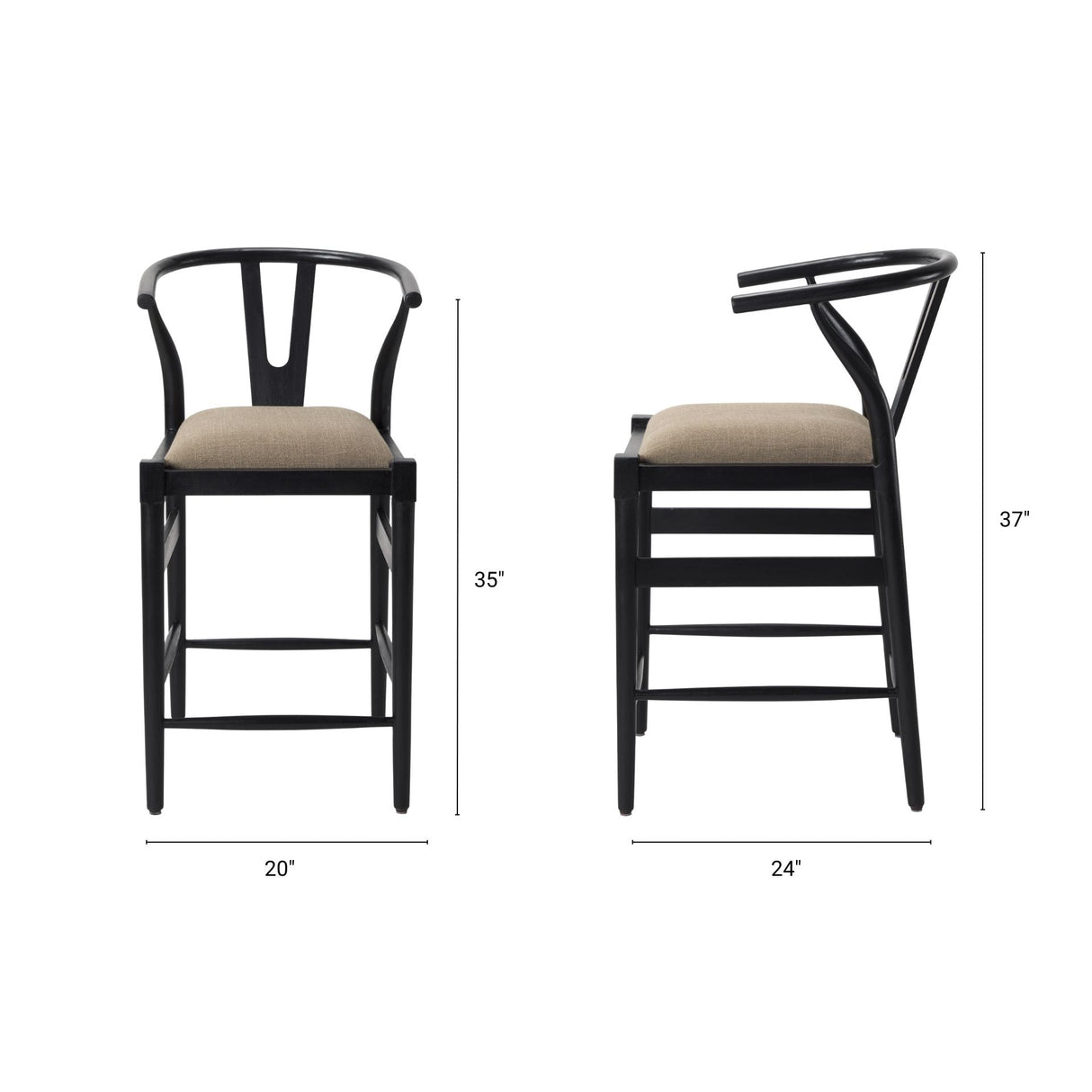 Trixie Black Wood Frame w/ Dark Taupe Fabric Seat Counter Stool by Mercana at Eve Furniture