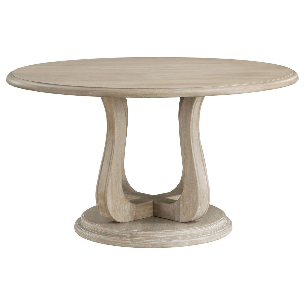 Trofello White Washed Round Dining Table with Curved Pedestal Base by Coaster at Eve Furniture