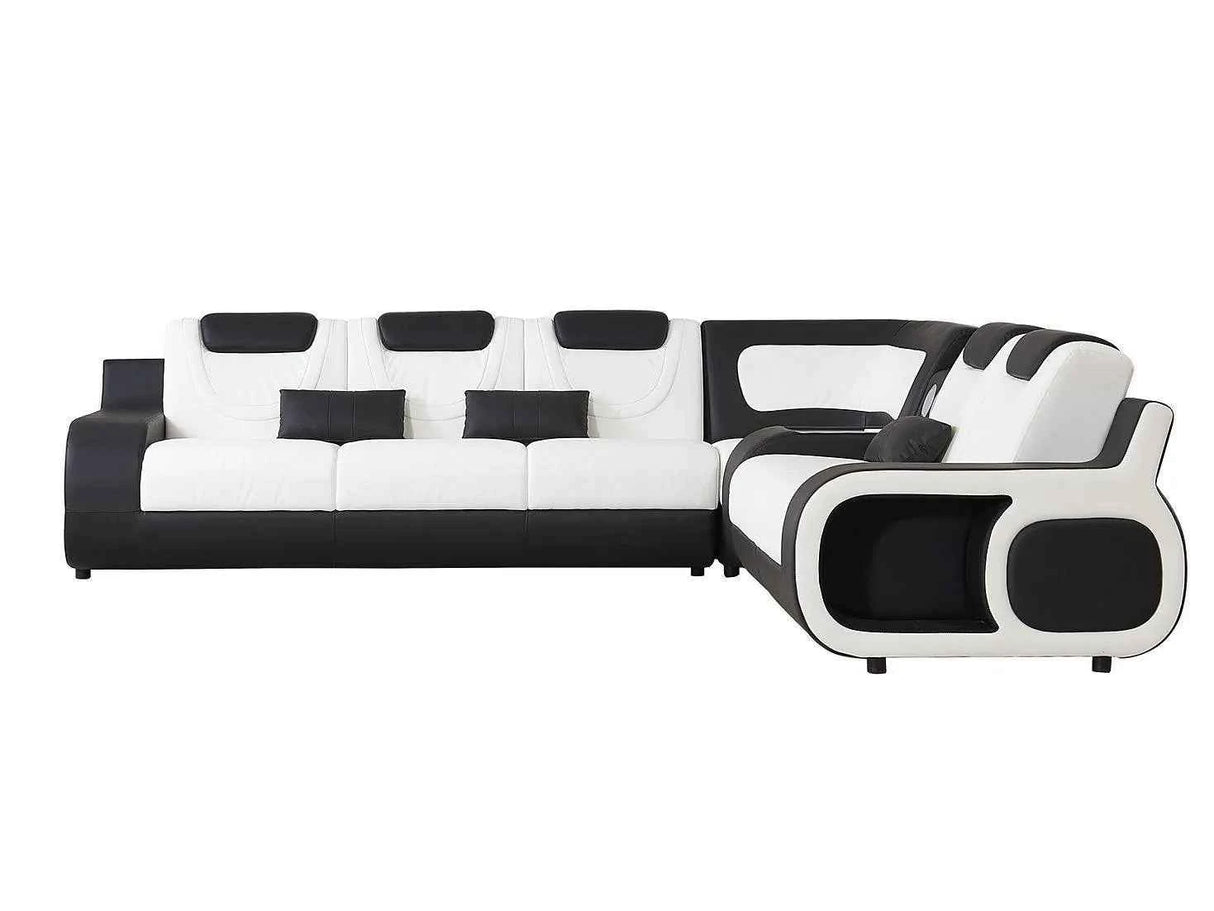 Tron Black/White Italian Leather Right Arm Facing (RAF) Sectional by New Era Innovations at Eve Furniture