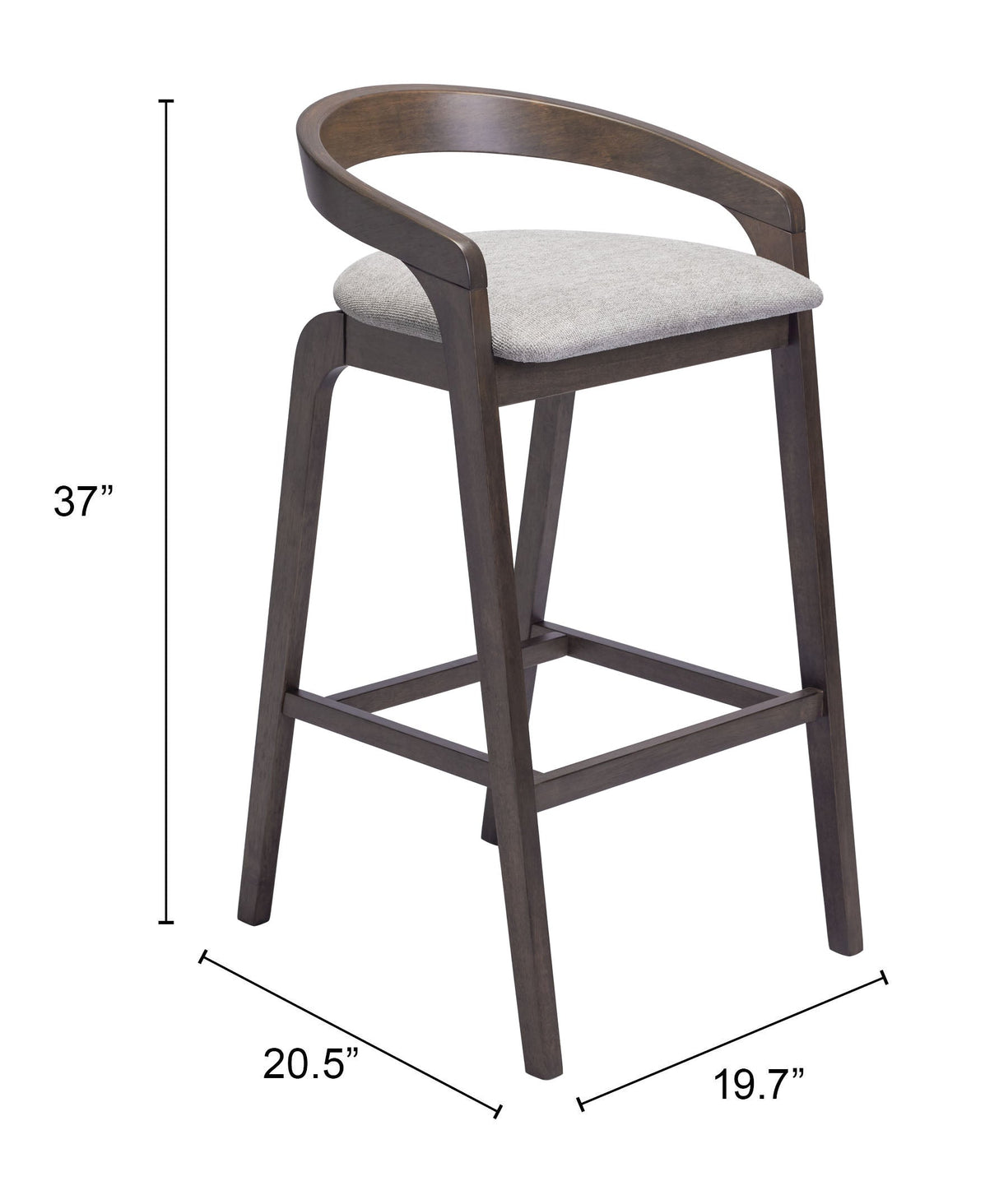 Troy Dove Gray & Espresso Barstool (Set of 2) by Zuomod at Eve Furniture