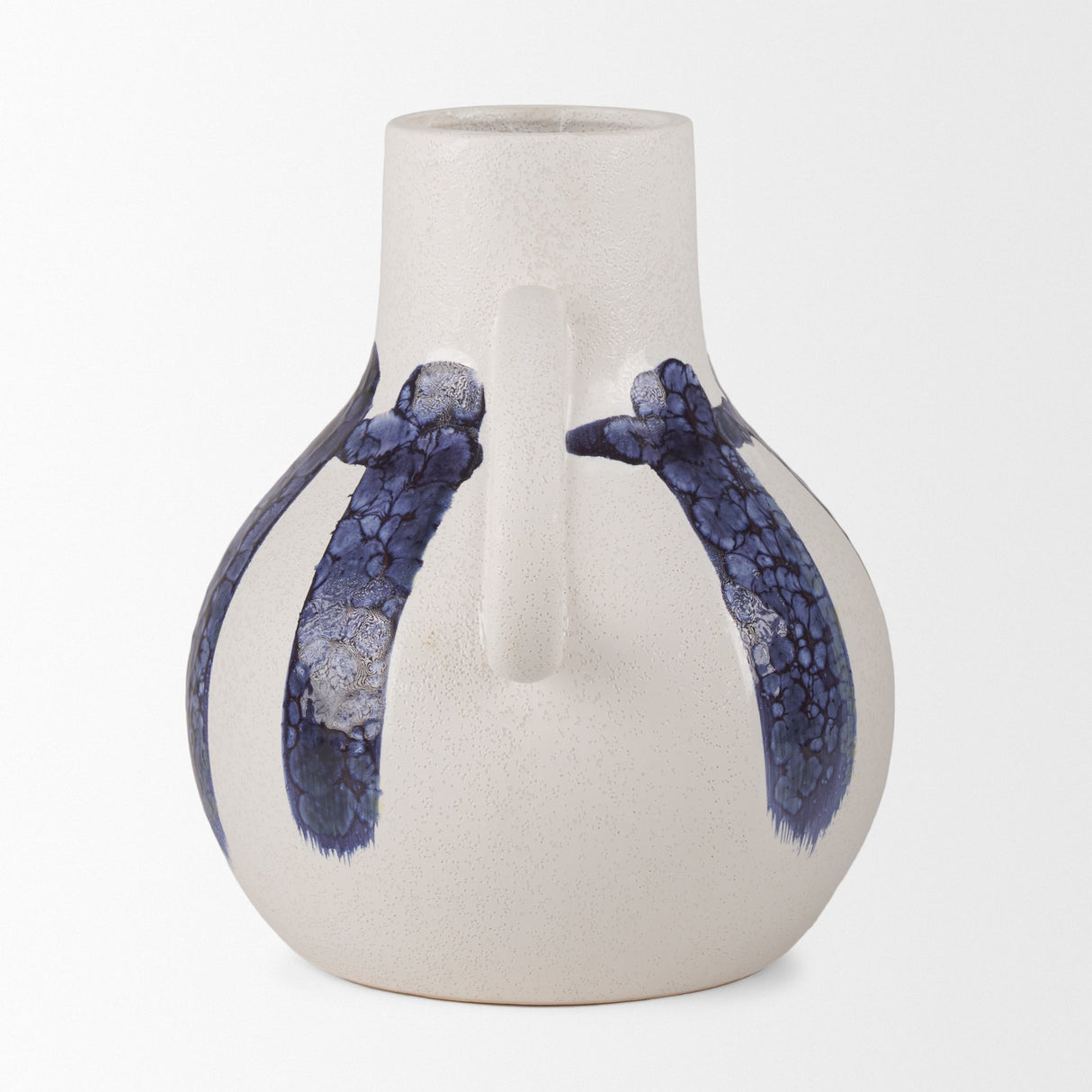 Truett White w/ Blue Stripes Ceramic Jug Vase by Mercana at Eve Furniture
