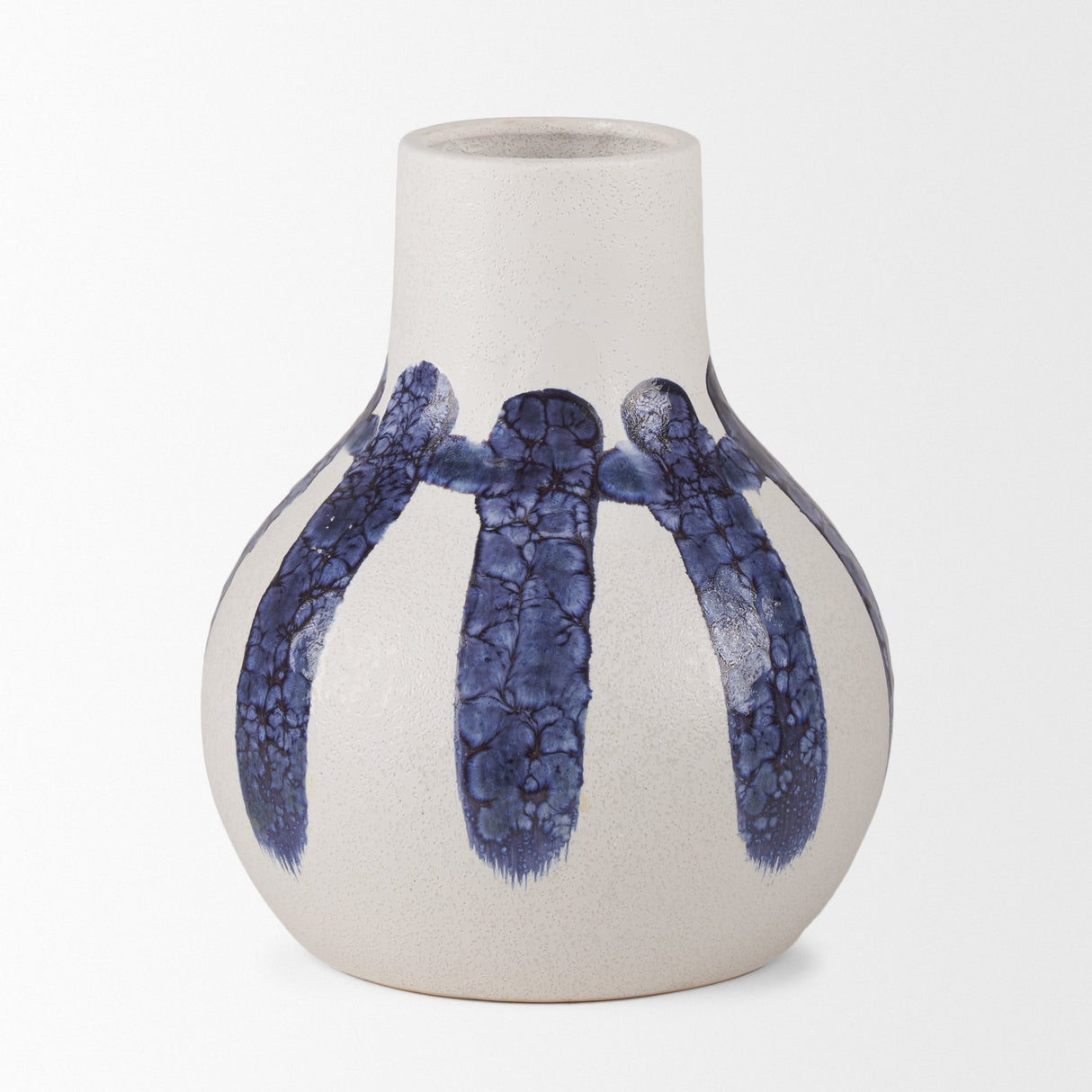 Truett White w/ Blue Stripes Ceramic Jug Vase by Mercana at Eve Furniture