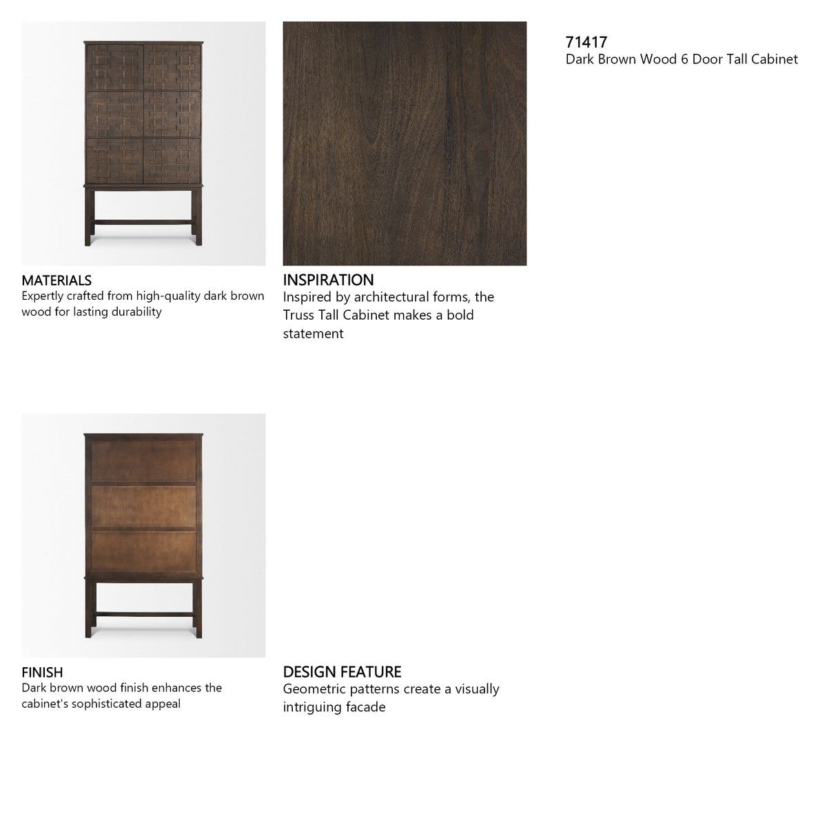 Truss Dark Brown Wood 6 Door Tall Cabinet by Mercana at Eve Furniture