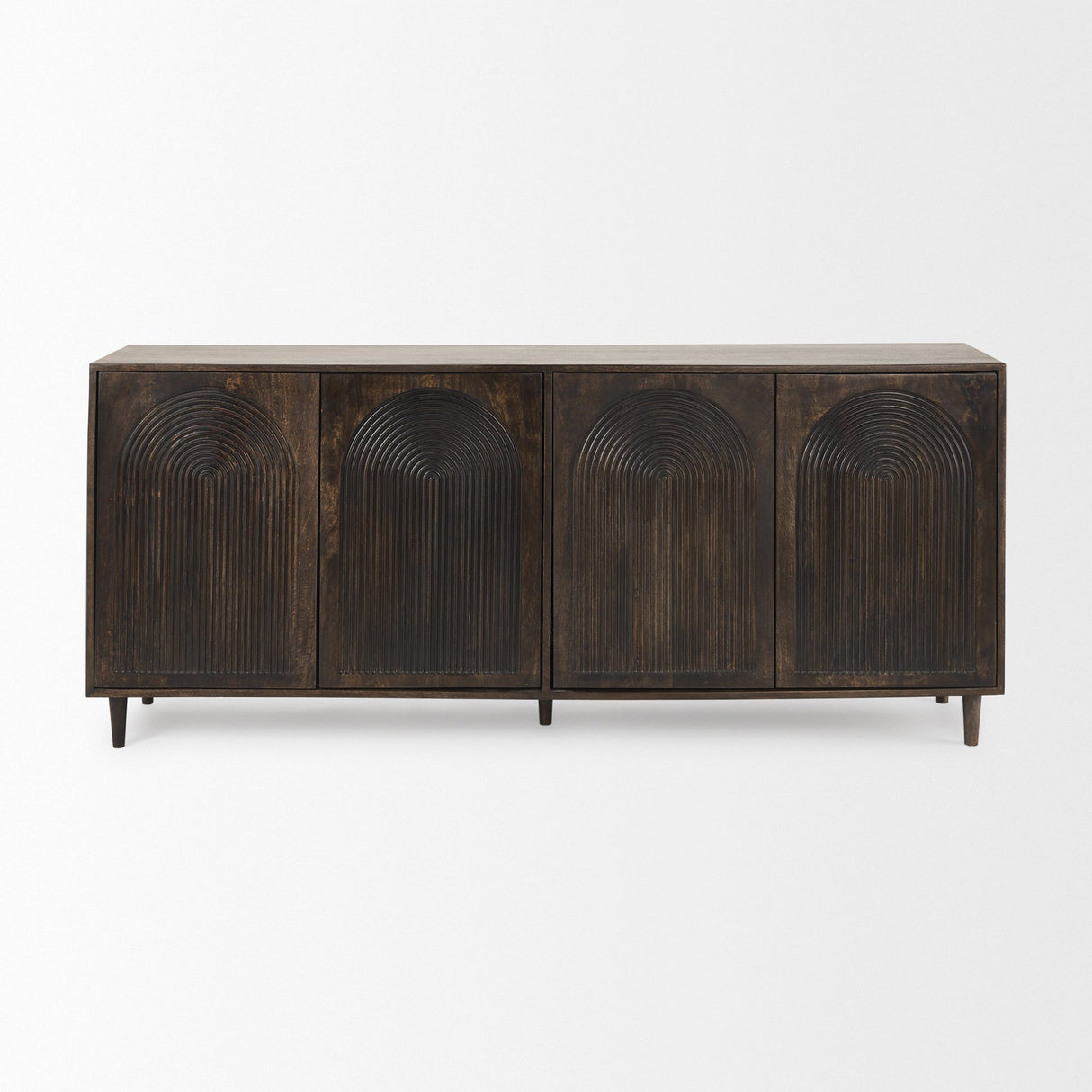 Tucker Dark Brown w/ Carved Arch Pattern 4 Door Sideboard by Mercana at Eve Furniture