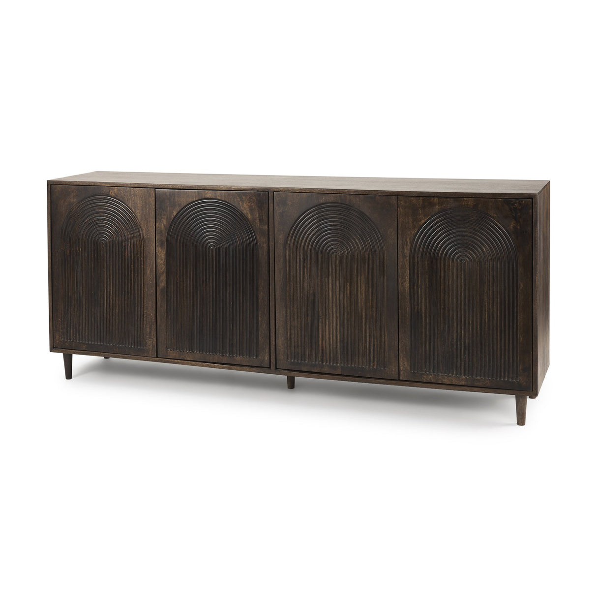 Tucker Dark Brown w/ Carved Arch Pattern 4 Door Sideboard by Mercana at Eve Furniture