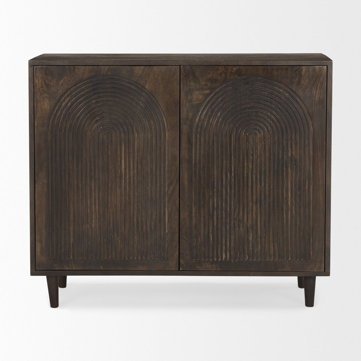 Tucker Dark Brown Wood w/ Carved Arch Pattern 2 Door Cabinet by Mercana at Eve Furniture