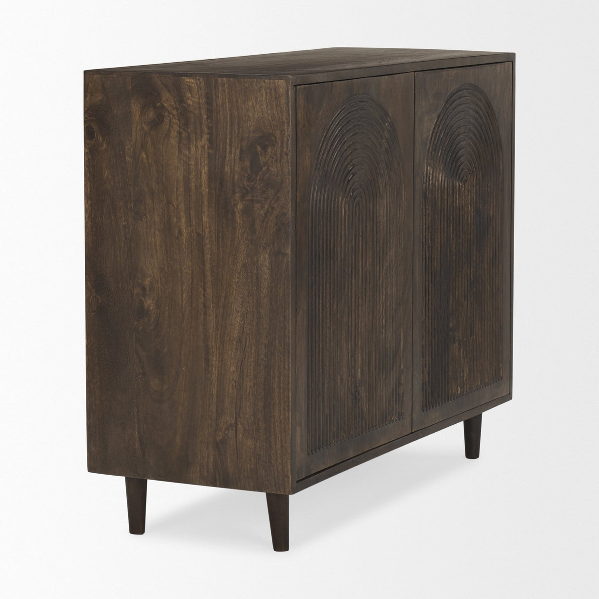Tucker Dark Brown Wood w/ Carved Arch Pattern 2 Door Cabinet by Mercana at Eve Furniture