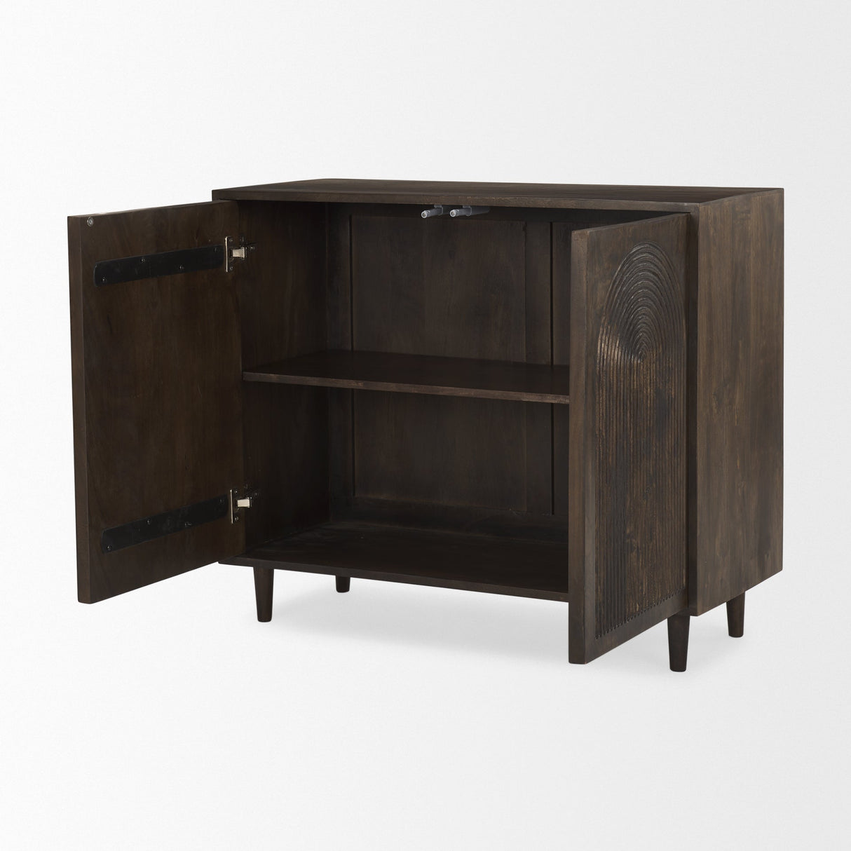Tucker Dark Brown Wood w/ Carved Arch Pattern 2 Door Cabinet by Mercana at Eve Furniture