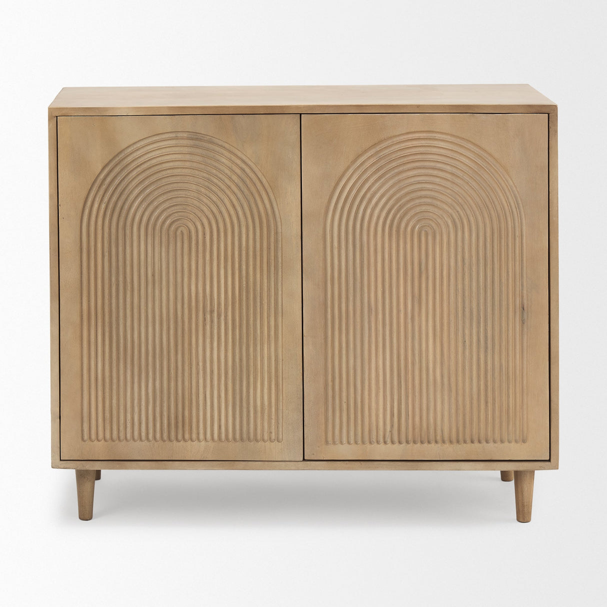 Tucker Light Brown Wood w/ Carved Arch Pattern 2 Door Accent Cabinet by Mercana at Eve Furniture